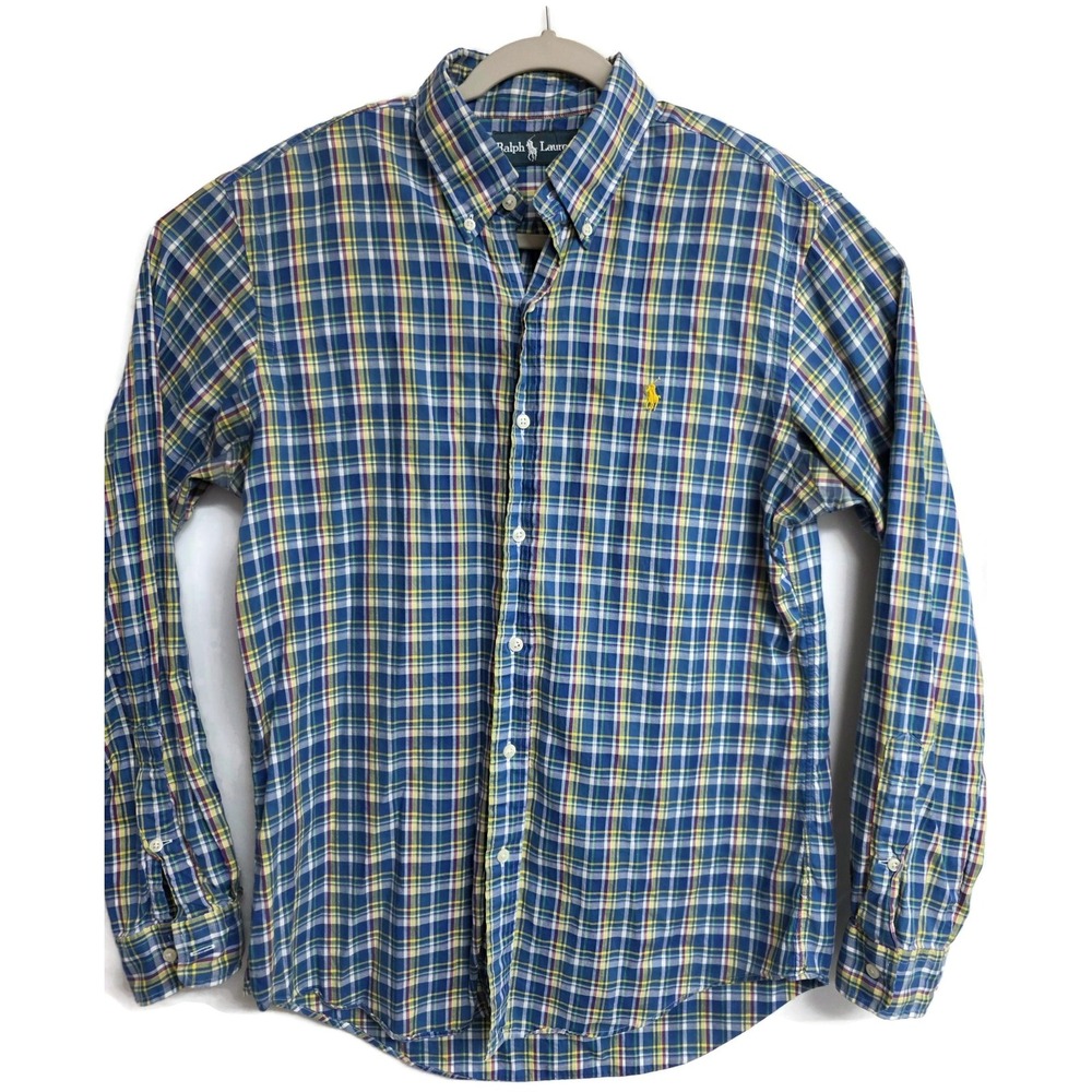 Ralph Lauren Shirt Mens Medium Blue Plaid Long Sleeve Button Down Casual